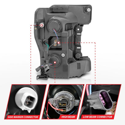Faróis de LED ANZO 17-18 Ford F-250 Super Duty Plank-Style Farol de LED preto (par)