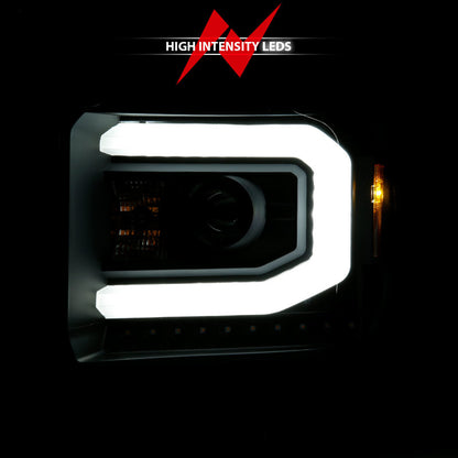 ANZO 2014-2015 GMC Sierra 1500 Proyector Faros delanteros con barra de luz carcasa negra (tipo halógeno)