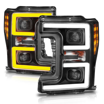 Faróis de LED ANZO 17-18 Ford F-250 Super Duty Plank-Style Farol de LED preto (par)
