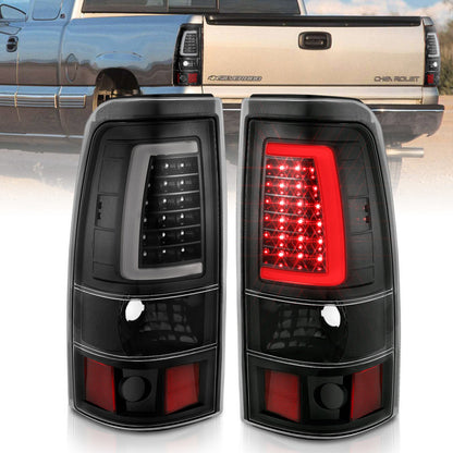 ANZO 1999-2002 Chevy Silverado 1500 LED lanternas traseiras estilo prancha preto com lentes transparentes