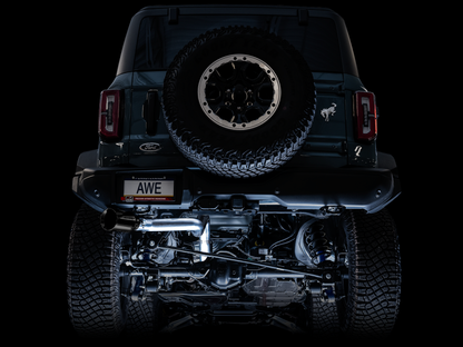 AWE Tuning 2021+ Ford Bronco 0FG Escape de saída traseira simples com bico preto Diamond &amp; Bash Guard