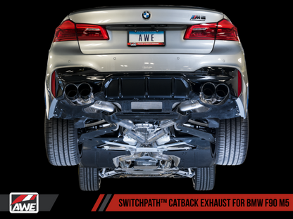 AWE Tuning 18-19 BMW M5 (F90) 4.4T AWD SwitchPath Cat-back Exhaust - Chrome Silver Tips