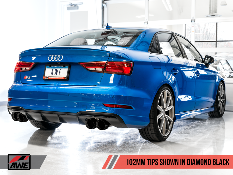 AWE Tuning Audi 8V S3 SwitchPath Escape con puntas de diamante negro 102 mm