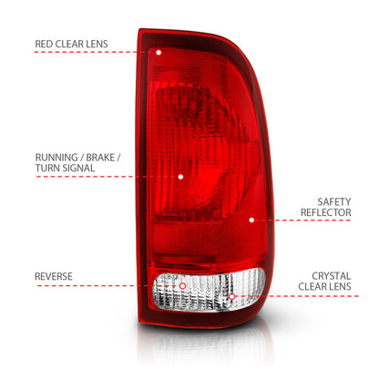 ANZO 1997-2003 Ford F-150 Lanterna traseira vermelha/lente transparente (substituição OE)