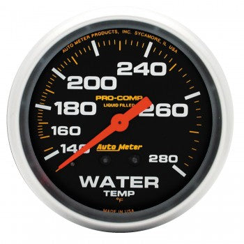 AutoMeter - 2-5/8" WATER TEMPERATURE, 140-280 °F, 6 FT., MECHANICAL, LIQUID FILLED, PRO-COMP (5431)