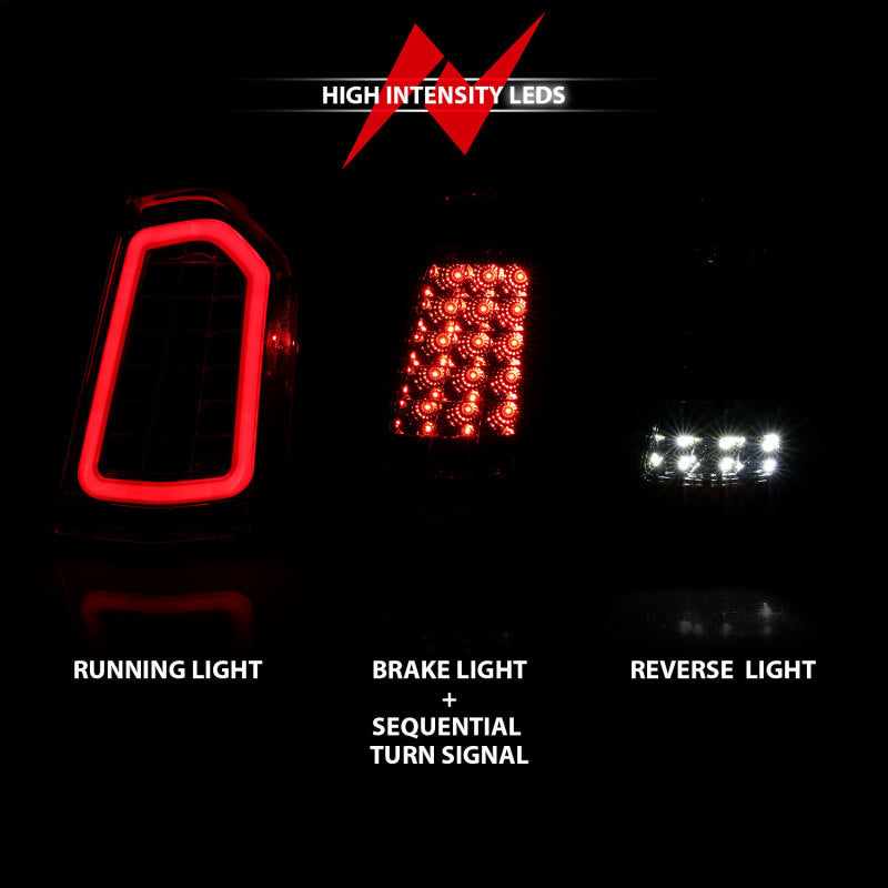 Lanternas traseiras de LED ANZO 11-14 Chrysler 300 pretas com sequencial