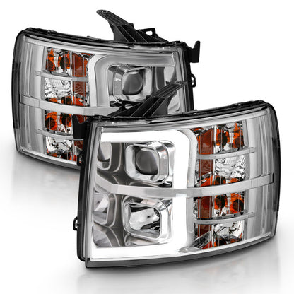 Projetor ANZO 2007-2013 Chevy Silverado 1500 estilo prancha cromado âmbar
