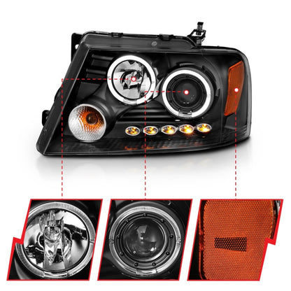 ANZO 2004-2008 Ford F-150 Projetor Faróis c/ Halo e LED Preto G2