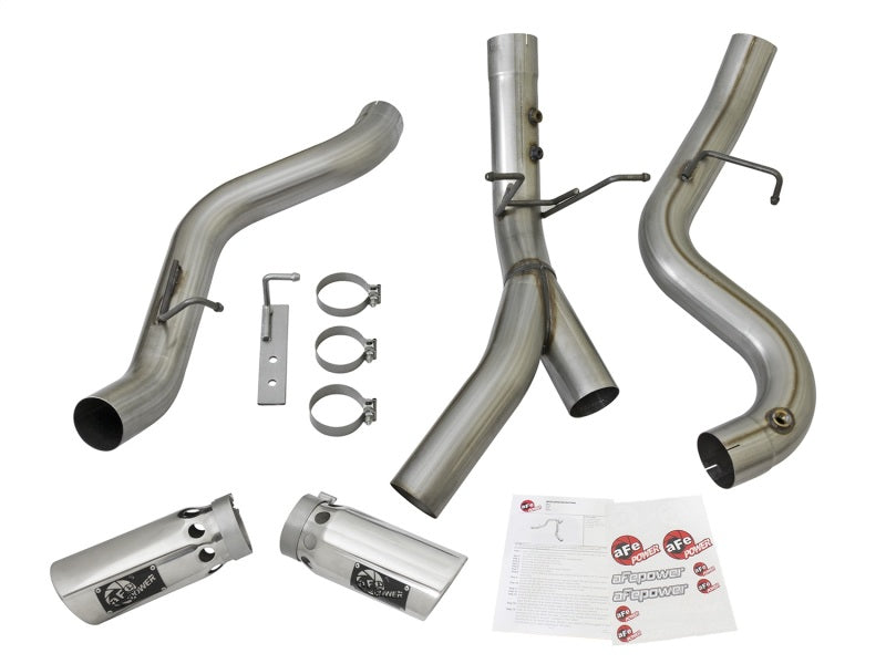 Escapamento aFe Large Bore-HD 4in 409-SS DPF-Back com pontas polidas duplas 2017 GM Duramax V8-6.6L (td) L5P