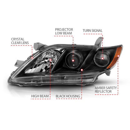 ANZO 2007-2009 Toyota Camry Projetor Farol Preto Âmbar