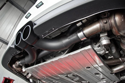 MBRP 14-15 Porsche GT3/GT3RS 3in Center Silenciador Bypass 4in Tips - Revestimiento negro