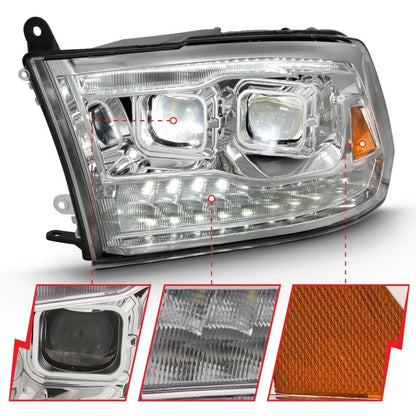 ANZO 2009-2018 Projetor Dodge Ram 1500 Led Plank Style Switchback HL Halo Chrome Amber (estilo OE)
