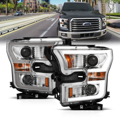 ANZO 2015-2017 Ford F-150 Projetor Faróis c/ Plank Style Switchback Cromado c/ Âmbar