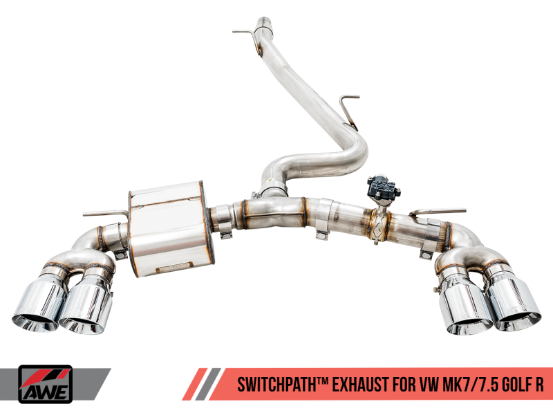 AWE Tuning Volkswagen Golf R MK7.5 SwitchPath escape con puntas plateadas cromadas 102 mm