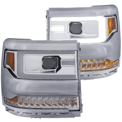 ANZO 16-17 Chevy Silverado 1500 Projetor Faróis Estilo Plank Design Cromado c/ Âmbar