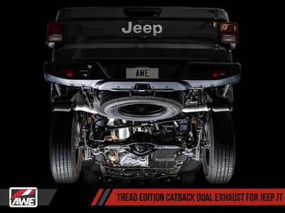 AWE Tuning 20-21 Jeep Gladiator JT 3.6L Tread Edition Cat-Back Escape Duplo - Diamond Black Tip