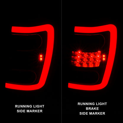 Lanternas traseiras de LED ANZO 1999-2004 Jeep Grand Cherokee com barra de luz preta com lentes transparentes
