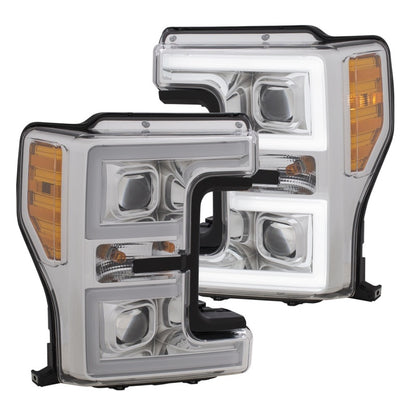 Faróis de LED ANZO 17-18 Ford F-250 Super Duty Plank-Style Farol de LED cromado (par)
