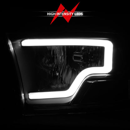ANZO 2009-2018 Dodge Ram 1500 Faros delanteros de cristal con barra de luz carcasa negra