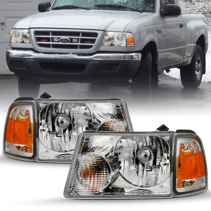 ANZO 2001-2011 Ford Ranger Crystal Headlight cromado con luces de esquina (reemplazo OE)