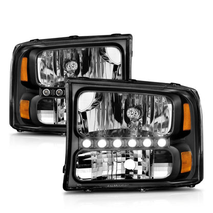 ANZO 2000-2004 Ford Excursion Faróis de cristal preto com LED 1pc