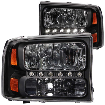 ANZO 2000-2004 Ford Excursion Faróis de cristal preto com LED 1pc