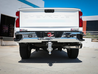 aFe Large Bore-HD 5 IN 409 SS DPF-Back Exhaust System with Polished Tip 20-21 GM Truck V8-6.6L