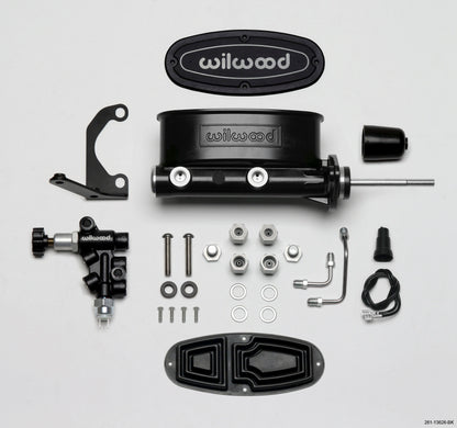 Wilwood HV Tandem M/C Kit w Soporte L/H &amp; Prop Valve - 15/16in Bore Black-W/Pushrod