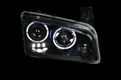ANZO 2006-2010 Dodge Charger Projetor Faróis com halo preto
