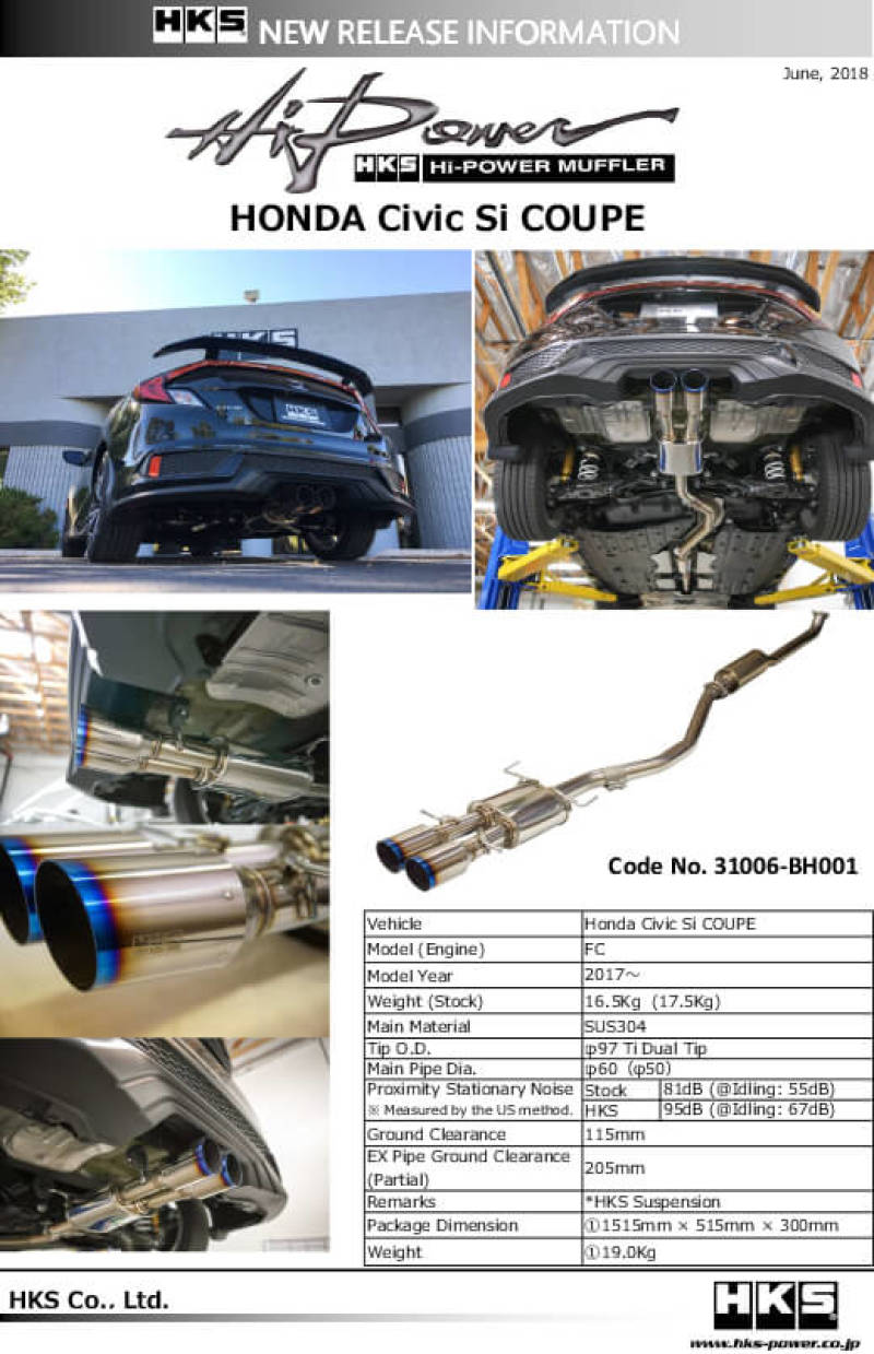 Silenciador HKS Hi-Power para Civic SI Coupé (FC3)