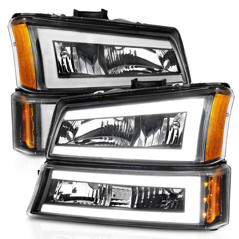 ANZO 2003-2006 Chevrolet Silverado 1500 Faros delanteros de cristal con barra de luz carcasa negra