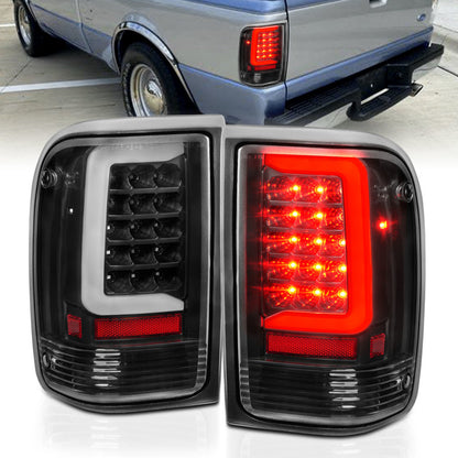ANZO 1993-1997 Ford Ranger LED lanternas traseiras com barra de luz preto carcaça lente transparente