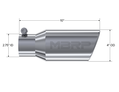 MBRP Punta universal 4 in OD 2.75 in Entrada 10 in Longitud Extremo enrollado en ángulo T304