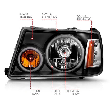 ANZO 2001-2011 Ford Ranger Projetor Faróis com Halo Preto (CCFL) 1 peça