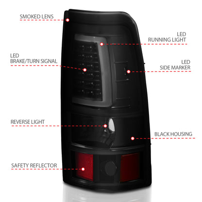 ANZO 2003-2006 Chevy Silverado 1500 Luces traseras LED estilo tablón negro con lente ahumada