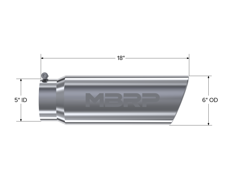 MBRP Punta universal 6in OD Extremo enrollado en ángulo Entrada de 5in 18in Lgth T304 Escape
