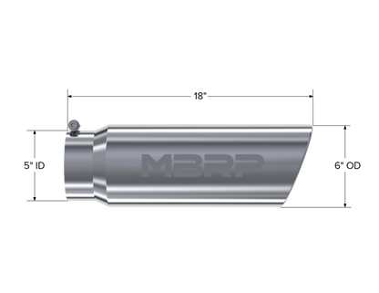 MBRP Punta universal 6in OD Extremo enrollado en ángulo Entrada de 5in 18in Lgth T304 Escape