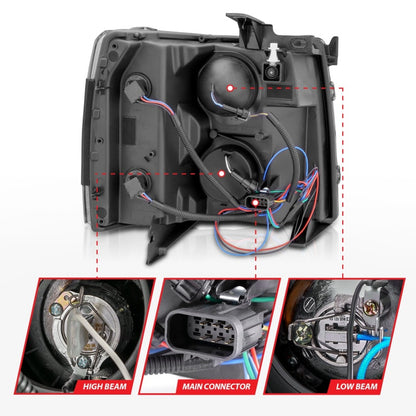 ANZO 2007-2013 Chevrolet Silverado 1500/2500 Faróis projetores c/ U-Bar Switchback preto c/ âmbar