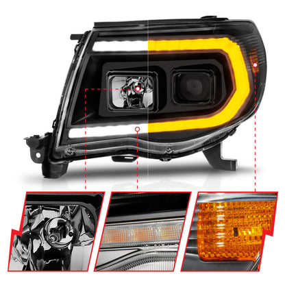 ANZO 05-11 Toyota Tacoma Projetor Faróis com Barra de Luz Switchback Carcaça Preta