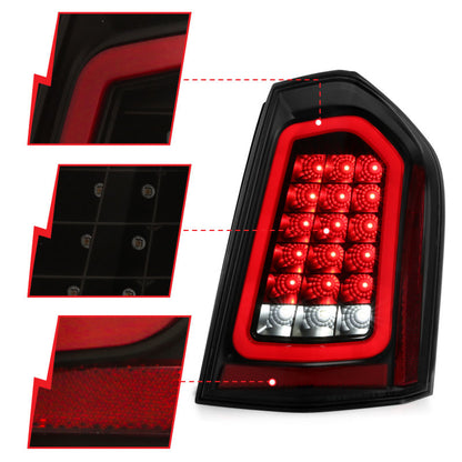 Lanternas traseiras de LED ANZO 11-14 Chrysler 300 pretas com sequencial