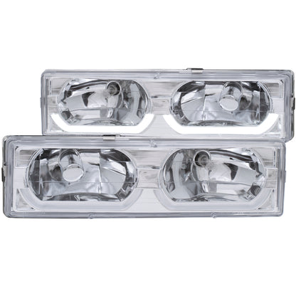 ANZO 1988-1998 Chevrolet C1500 Faróis de cristal cromados c/ baixo - testa