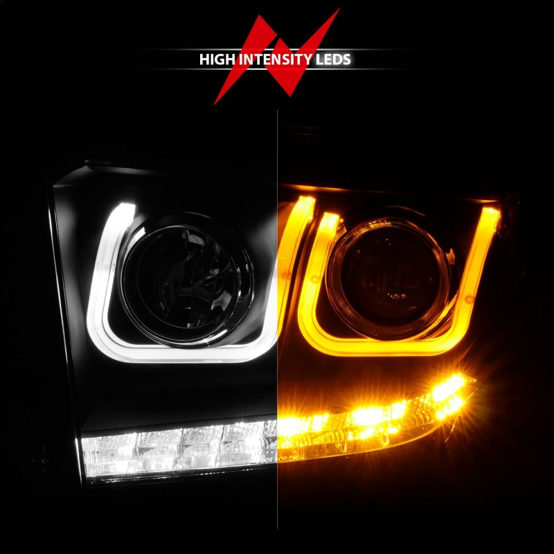 ANZO 14-18 Toyota Tundra w/ LED DRL Projector Headlights w/ U-Bar Switchback Black w/ DRL