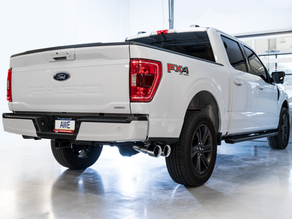 AWE 0FG 21+ Ford F150 Dupla saída lateral Cat-Back Exaustão - 4,5 pol Cromado Silver Tips