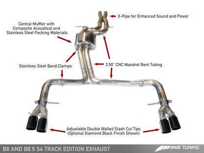 Escape AWE Tuning Audi B8 / B8.5 S4 3.0T Track Edition - Puntas Diamond Black (90mm)