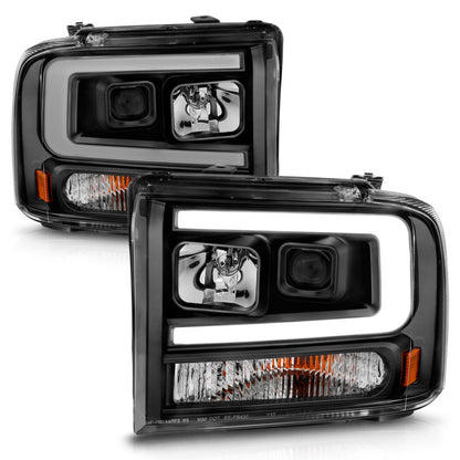 ANZO 99-04 Ford F250/F350/F450/Excursion (excl 99) Faróis de projetor - com caixa de barra de luz preta