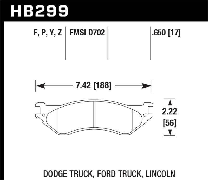 Hawk Dodge B1500 VanDurango/1500 Pickup/1500 Van / Ford / Lincoln LTS Street Front & Rear Brake Pad