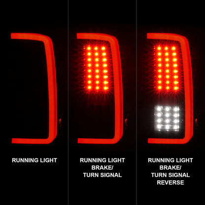 ANZO 2007-2013 Chevrolet Silverado 1500/ 2500/ 3500 Lanternas traseiras de LED com barra de luz Caixa preta fumaça