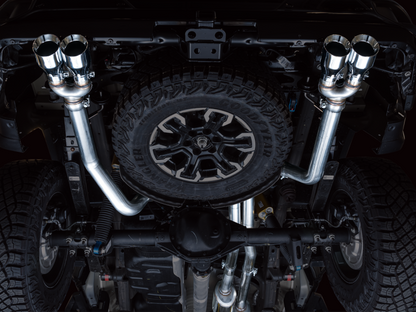 AWE Tuning 22-23 GMC Sierra 1500 AT4X 6.2L 0FG Catback Split Dual (Pára-choque plano) - Pontas cromadas prateadas
