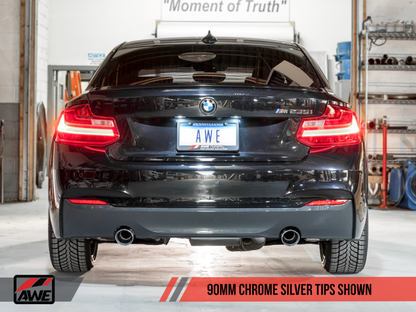 AWE Tuning BMW F22 M235i / M240i Touring Edition Escape traseiro - Pontas cromadas prateadas (102 mm)
