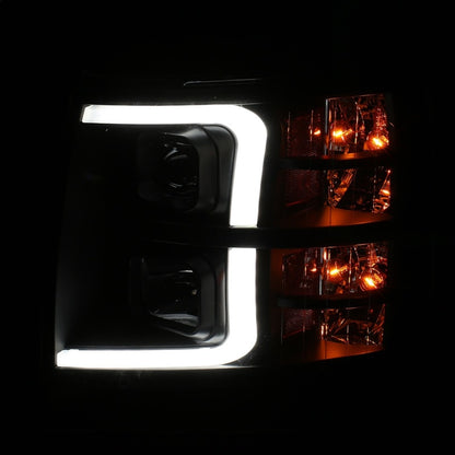 ANZO 07-13 Chevrolet Silverado 1500 Faros delanteros estilo tablón proyector negro con ámbar